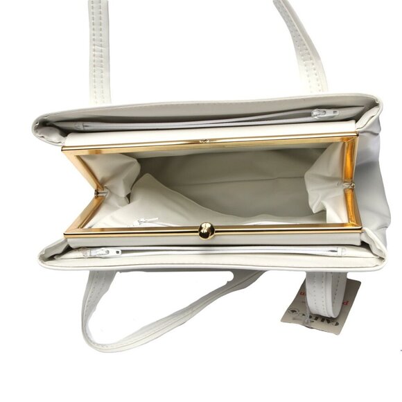 Vintage CALEGO Vegan Faux Leather Handbag 1970s Purse White Gold Simpsons Store - Picture 4 of 11